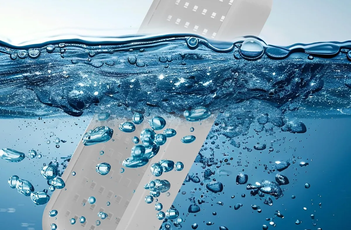 A B5 boat light breaking through the surface of the water